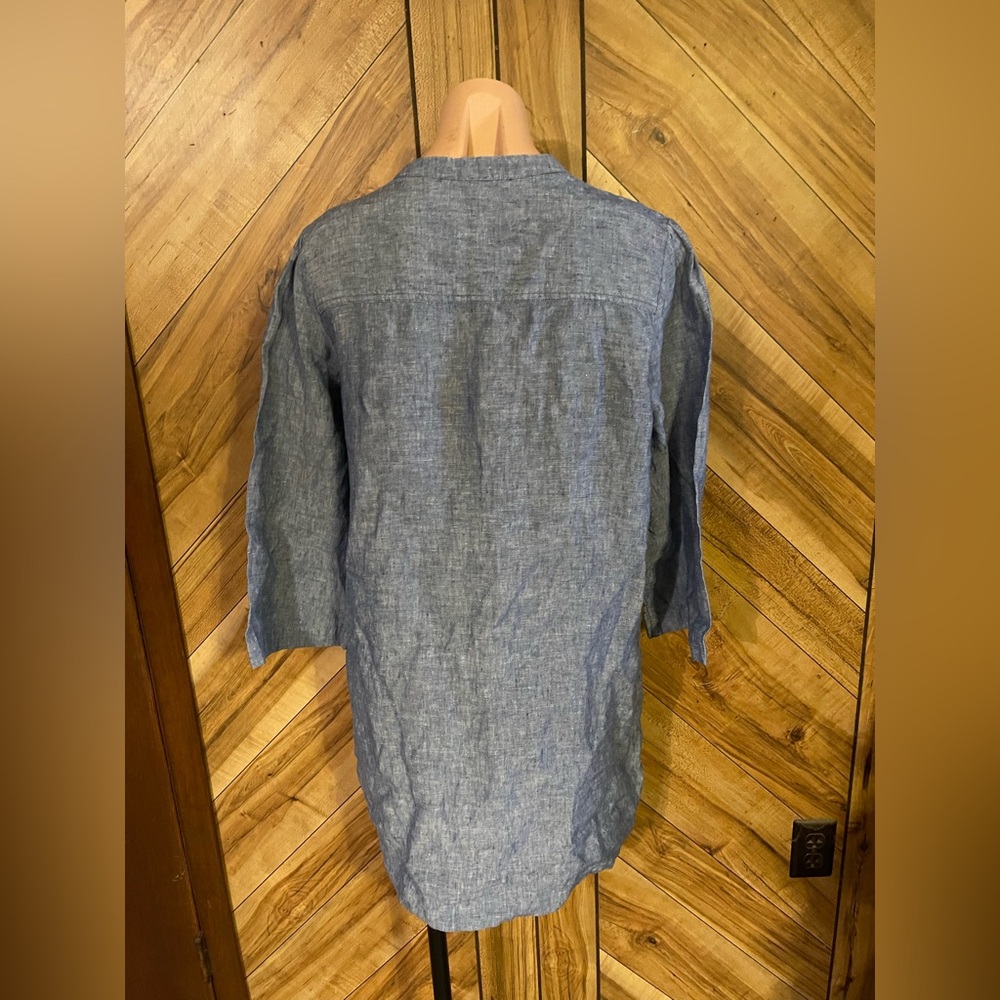 Boden Evangeline Pure Linen Tunic Dress Women's 10R Light Blue Pom Pom Cover Up - Picture 6 of 8